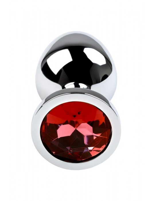 Серебристая коническая анальная пробка с красным кристаллом - 8 см. - ToyFa - купить с доставкой в Новосибирске