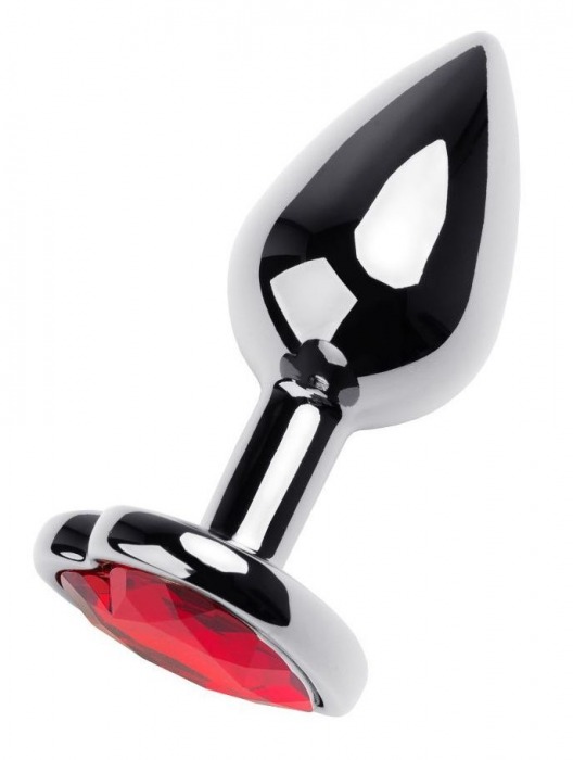 Серебристая коническая анальная пробка с красным кристаллом-сердечком - 7 см. - ToyFa - купить с доставкой в Новосибирске