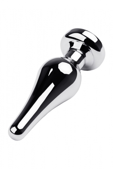 Серебристая удлиненная коническая анальная пробка с красным кристаллом - 10 см. - ToyFa - купить с доставкой в Новосибирске