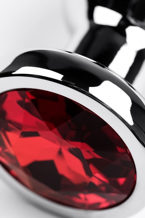 Серебристая удлиненная коническая анальная пробка с красным кристаллом - 10 см. - ToyFa - купить с доставкой в Новосибирске