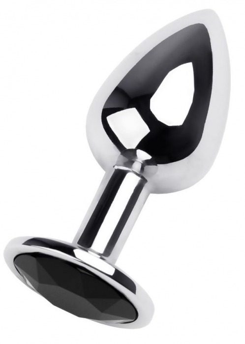 Маленькая коническая серебристая анальная пробка с черным кристаллом - 7 см. - ToyFa - купить с доставкой в Новосибирске