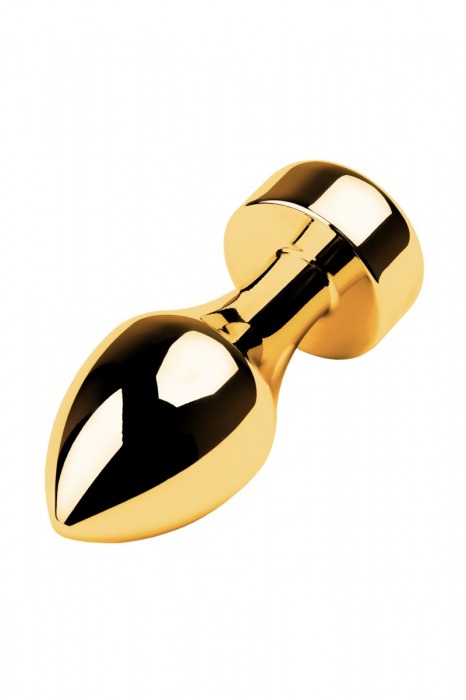 Золотистая анальная пробка с широким основанием и фиолетовым кристаллом - 7,5 см. - ToyFa - купить с доставкой в Новосибирске