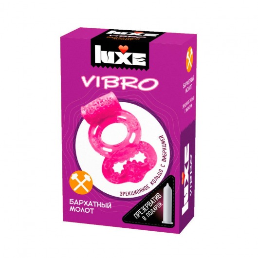 Розовое эрекционное виброкольцо Luxe VIBRO  Бархатный молот  + презерватив - Luxe - в Новосибирске купить с доставкой
