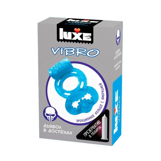 Голубое эрекционное виброкольцо Luxe VIBRO  Дьявол в доспехах  + презерватив - Luxe - в Новосибирске купить с доставкой