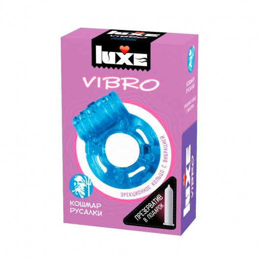 Голубое эрекционное виброкольцо Luxe VIBRO  Кошмар русалки  + презерватив - Luxe - в Новосибирске купить с доставкой