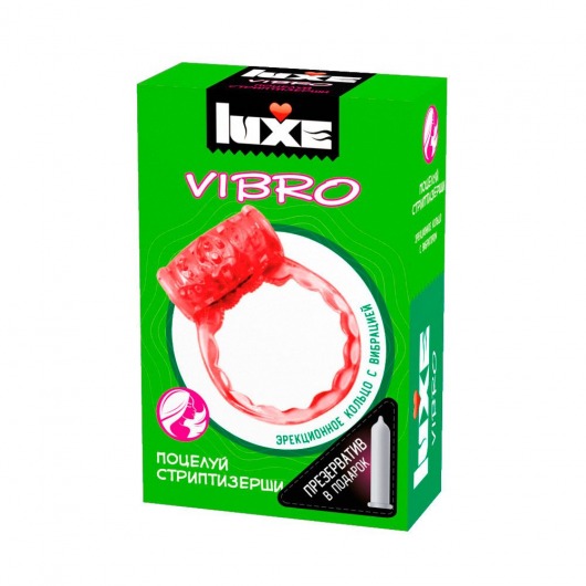 Розовое эрекционное виброкольцо Luxe VIBRO  Поцелуй стриптизёрши  + презерватив - Luxe - в Новосибирске купить с доставкой