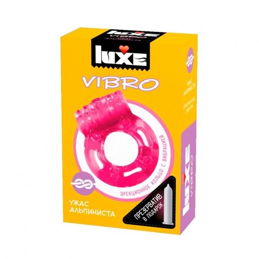 Розовое эрекционное виброкольцо Luxe VIBRO  Ужас Альпиниста  + презерватив - Luxe - в Новосибирске купить с доставкой
