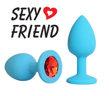 Голубая конусовидная анальная пробка с красным кристаллом - 7,3 см. - Bior toys - купить с доставкой в Новосибирске