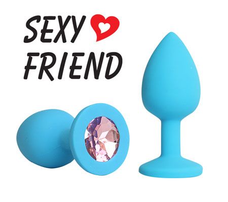 Голубая конусовидная анальная пробка с розовым кристаллом - 7,3 см. - Bior toys - купить с доставкой в Новосибирске