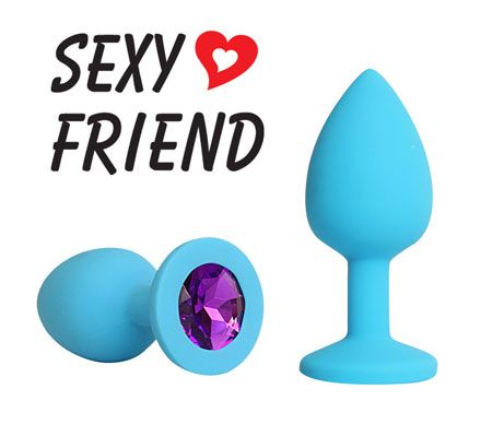 Голубая конусовидная анальная пробка с фиолетовым кристаллом - 7,3 см. - Bior toys - купить с доставкой в Новосибирске