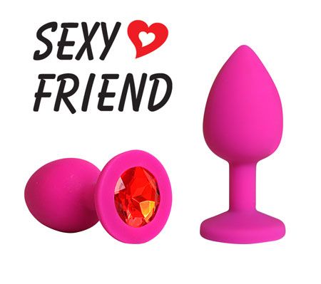 Розовая конусовидная анальная пробка с красным кристаллом - 7,3 см. - Bior toys - купить с доставкой в Новосибирске