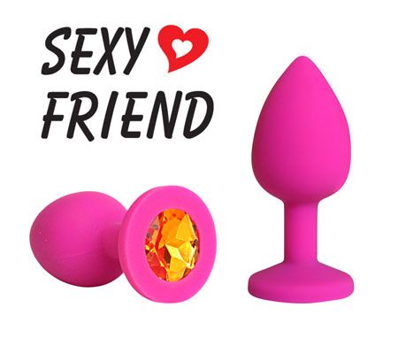 Розовая конусовидная анальная пробка с оранжевым кристаллом - 7,3 см. - Bior toys - купить с доставкой в Новосибирске