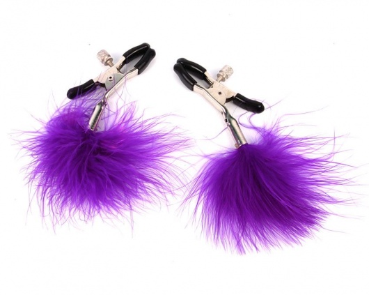 Металлические зажимы на соски с фиолетовым пушком - Bior toys - купить с доставкой в Новосибирске