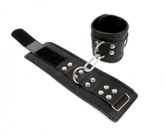 Черные кожаные наручники с заклепками с фиксацией липучками - Notabu - купить с доставкой в Новосибирске