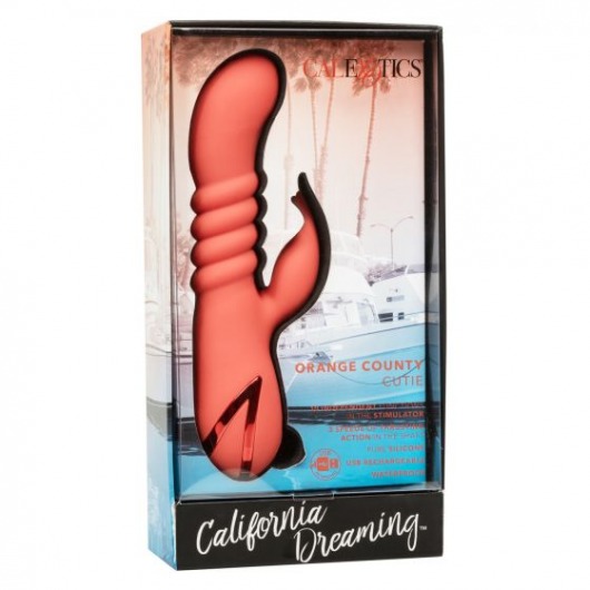 Оранжевый вибратор Orange County Cutie с функцией поступательного движения - California Exotic Novelties