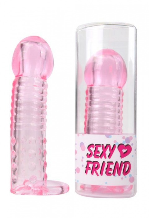 Розовая закрытая насадка на фаллос с кольцом для мошонки - 13,5 см. - Bior toys - в Новосибирске купить с доставкой