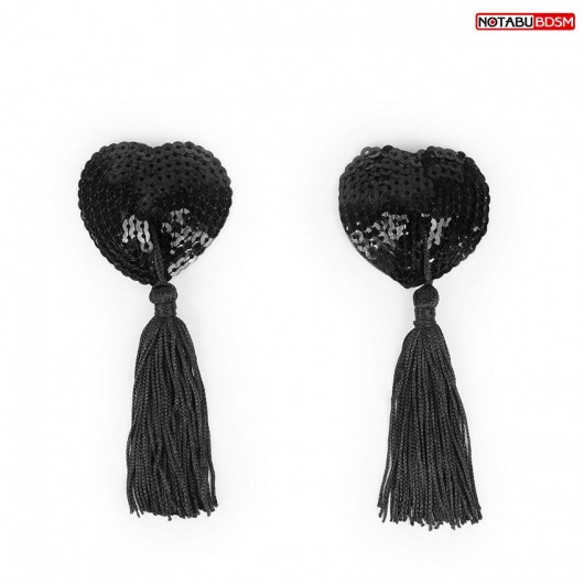 Черные текстильные пестисы в форме сердечек с кисточками - Bior toys купить с доставкой