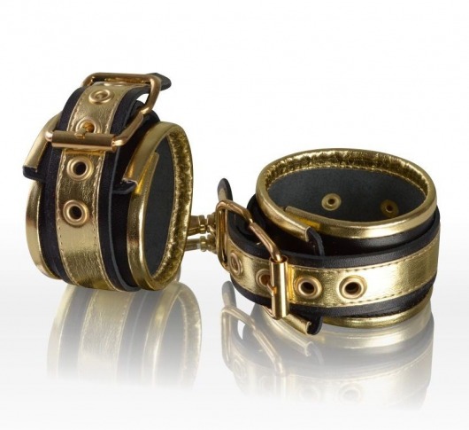 Золотисто-чёрные кожаные наручники - Sitabella - купить с доставкой в Новосибирске