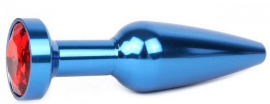 Удлиненная синяя анальная втулка с красным кристаллом - 11,3 см. - Anal Jewelry Plug - купить с доставкой в Новосибирске