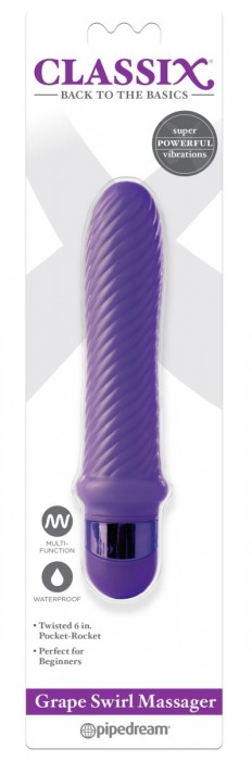 Фиолетовый ребристый вибромассажер Grape Swirl Vibe - 15,8 см. - Pipedream