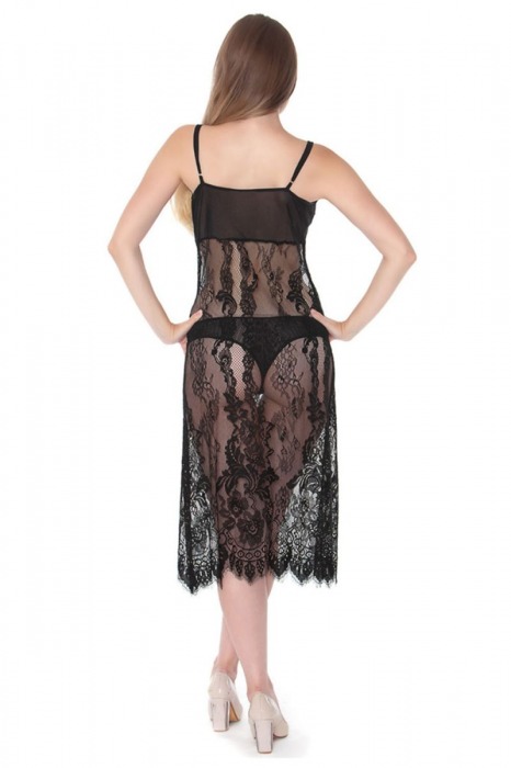 Длинная полупрозрачная кружевная сорочка на тоненьких бретельках - Mia-Mia купить с доставкой