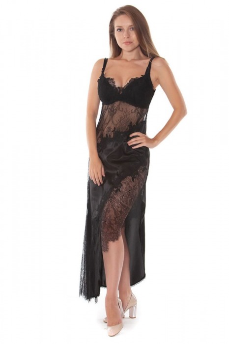 Длинная полупрозрачная кружевная сорочка со вставками - Mia-Mia купить с доставкой