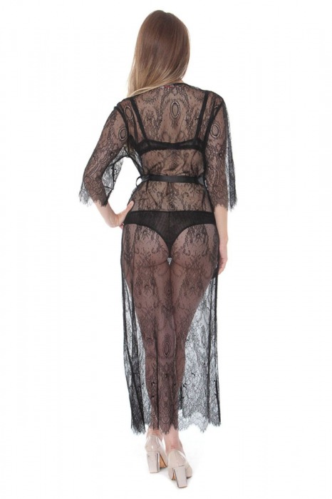 Длинный полупрозрачный кружевной халатик с пояском - Mia-Mia купить с доставкой