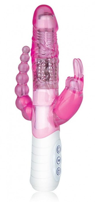 Розовый вибратор хай-тек для тройной стимуляции - 26 см. - Erotic Fantasy