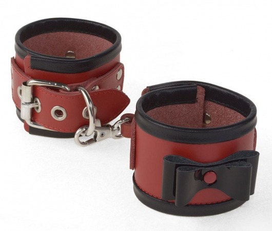 Красные наручники с черными лаковыми бантами и оторочкой - Sitabella - купить с доставкой в Новосибирске
