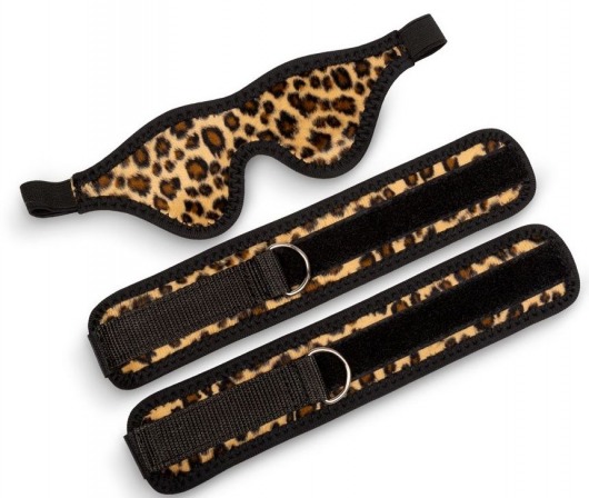 Черно-леопардовый комплект: наручники на липучке и маска без прорезей - Пикантные штучки - купить с доставкой в Новосибирске