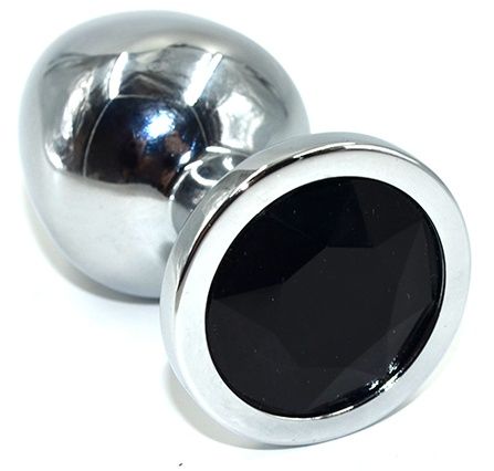 Серебристая анальная пробка из нержавеющей стали с черным кристаллом - 8,5 см. - Kanikule - купить с доставкой в Новосибирске