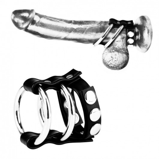 Двойное металлическое кольцо на пенис с регулируемым ремешком - BlueLine - купить с доставкой в Новосибирске