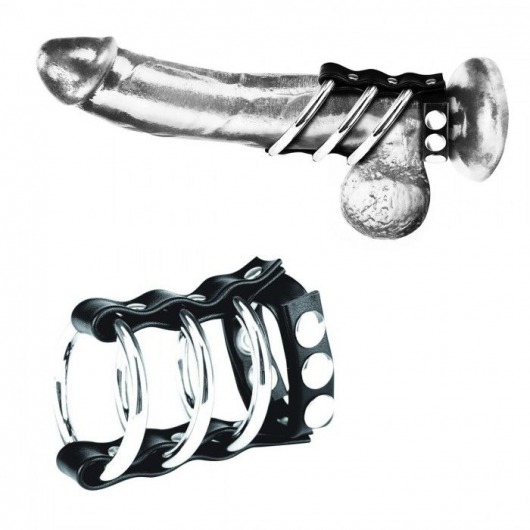 Тройное металлическое кольцо на пенис с регулируемым ремешком - BlueLine - купить с доставкой в Новосибирске