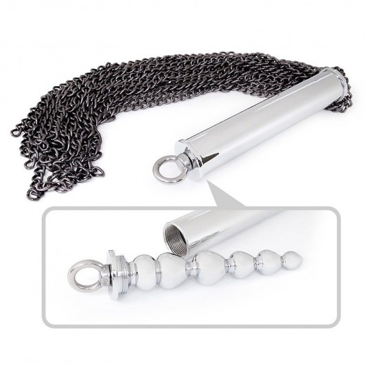 Серебристо-черная металлическая плеть с рукоятью-елочкой - 56 см. - Bior toys - купить с доставкой в Новосибирске