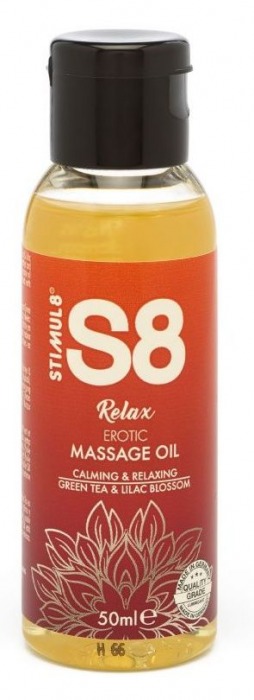 Массажное масло S8 Massage Oil Relax с ароматом зеленого чая и сирени - 50 мл. - Stimul8 - купить с доставкой в Новосибирске