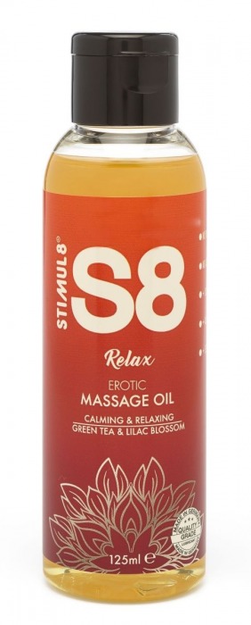 Массажное масло S8 Massage Oil Relax с ароматом зеленого чая и сирени - 125 мл. - Stimul8 - купить с доставкой в Новосибирске