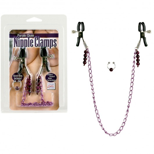 Фиолетовая цепь с зажимами на соски - California Exotic Novelties - купить с доставкой в Новосибирске