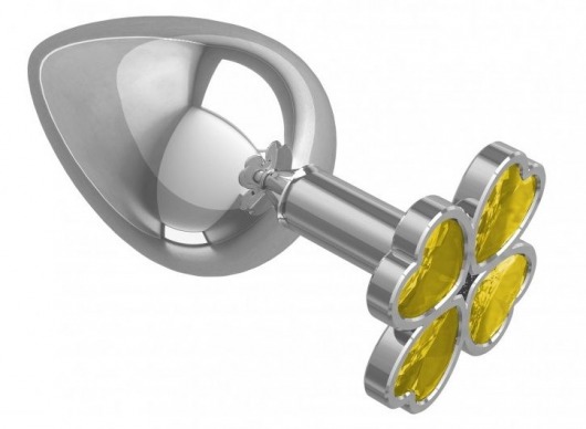 Большая серебристая анальная втулка с жёлтым клевером из кристаллов - 9,5 см. - Джага-Джага - купить с доставкой в Новосибирске