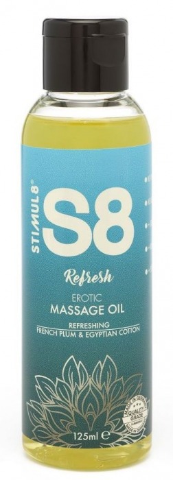 Массажное масло S8 Massage Oil Refresh с ароматом сливы и хлопка - 125 мл. - Stimul8 - купить с доставкой в Новосибирске