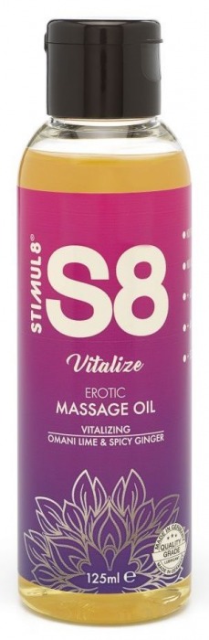 Массажное масло S8 Massage Oil Vitalize c ароматом лайма и имбиря - 125 мл. - Stimul8 - купить с доставкой в Новосибирске
