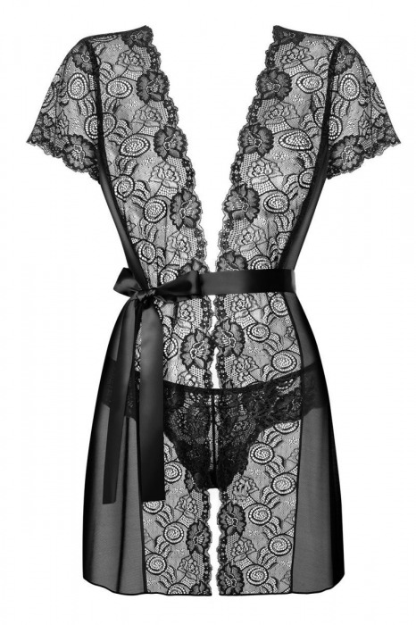 Коротенький полупрозрачный пеньюар Alluria с поясом - Obsessive купить с доставкой