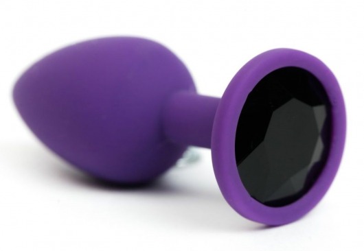 Фиолетовая анальная пробка с черным стразом - 7,6 см. - 4sexdreaM - купить с доставкой в Новосибирске