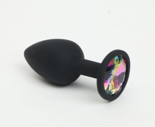 Черная анальная пробочка с радужным стразом - 7,6 см. - 4sexdreaM - купить с доставкой в Новосибирске
