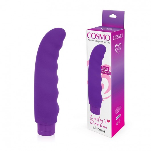 Фиолетовый изогнутый ребристый вибромассажер - 15 см. - Cosmo