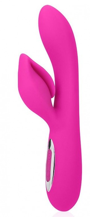 Розовый вибромассажер с отростком в виде бутона - 20 см. - Bior toys