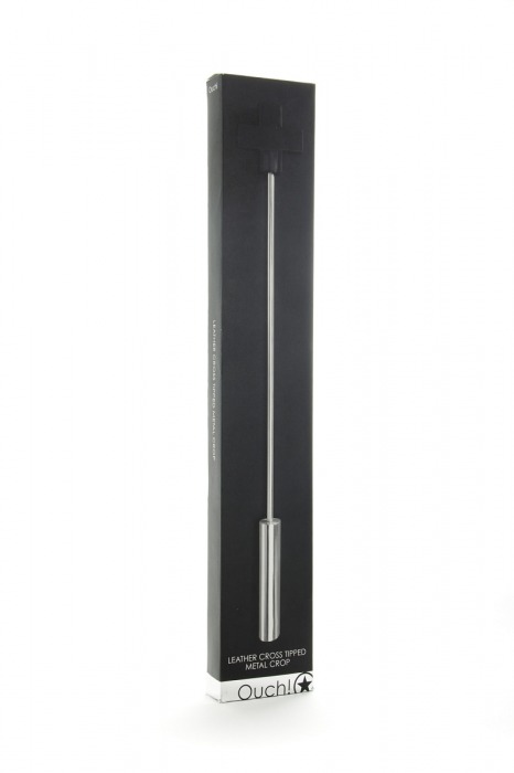 Чёрная шлёпалка Leather  Cross Tiped Crop с наконечником-крестом - 56 см. - Shots Media BV - купить с доставкой в Новосибирске