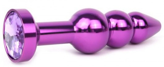 Удлиненная фиолетовая анальная втулка с фиолетовым кристаллом - 11,3 см. - Anal Jewelry Plug - купить с доставкой в Новосибирске