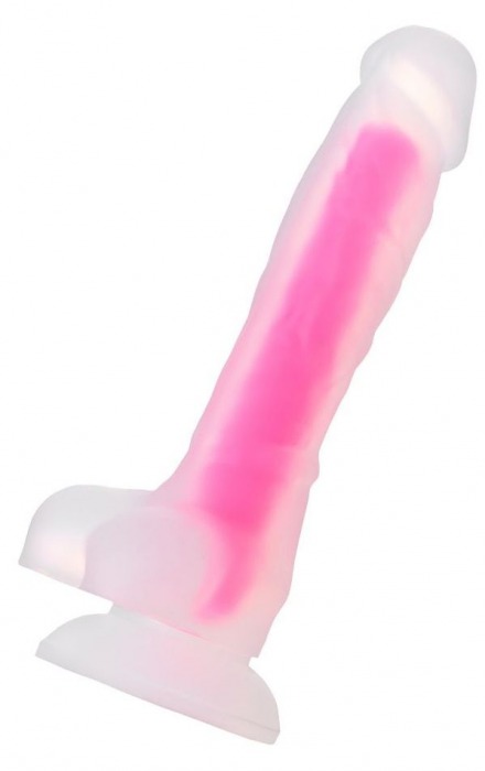 Прозрачно-розовый фаллоимитатор, светящийся в темноте, Tony Glow - 20 см. - ToyFa