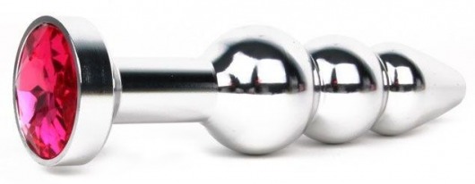 Удлиненная серебристая анальная втулка с малиновым кристаллом - 11,3 см. - Anal Jewelry Plug - купить с доставкой в Новосибирске