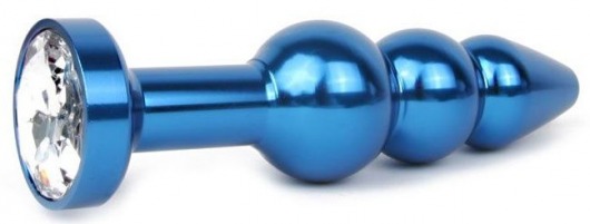 Удлиненная синяя анальная втулка с прозрачным кристаллом - 11,3 см. - Anal Jewelry Plug - купить с доставкой в Новосибирске